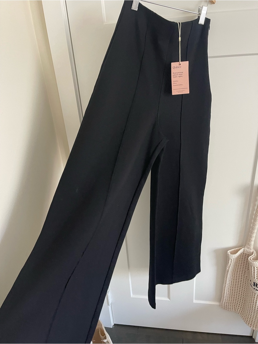 Quince Black High-Rise Wide-Leg Trousers